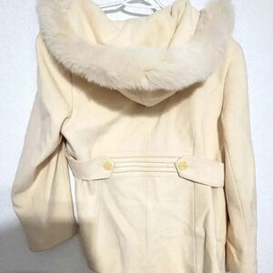 Cream Hooded‎ Pea Coat Jacket with Faux Fur Trim Winter Chic Preston and york